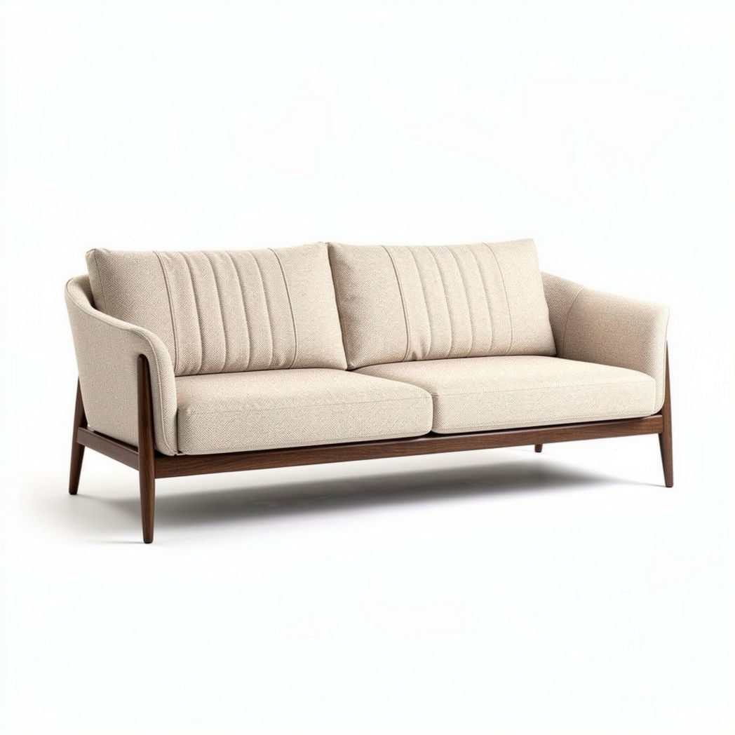 Canapé en tissu beige avec structure en bois 200 x 80 x 75cm
