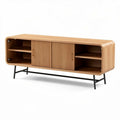 Meuble de télévision en bois avec rangement en rotin 150 x 40 x 50cm