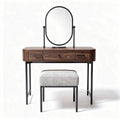 Coiffeuse en bois avec miroir ovale et tabouret en tissu gris 100 x 45 x 75cm