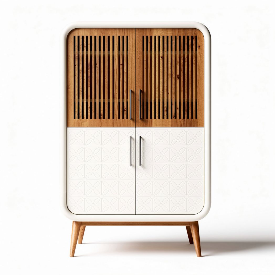 Buffet en bois de bambou avec portes en verre transparent 80 x 40 x 120cm