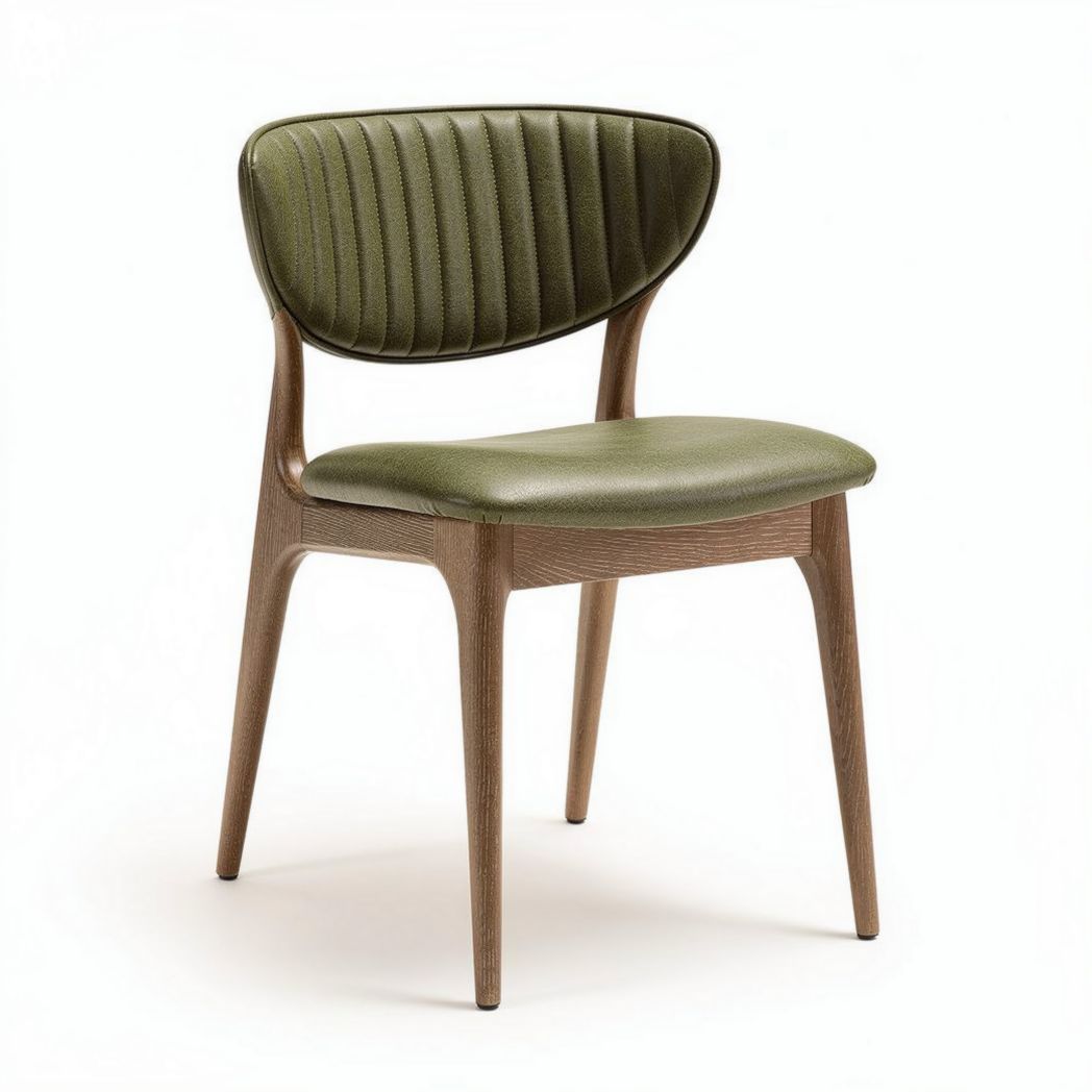 Chaise en simili cuir vert avec pieds en bois dimensions 45 x 50 x 80cm
