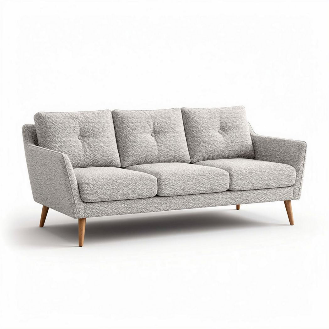 Canapé moderne en tissu gris clair avec pieds en bois 200 x 90 x 85cm