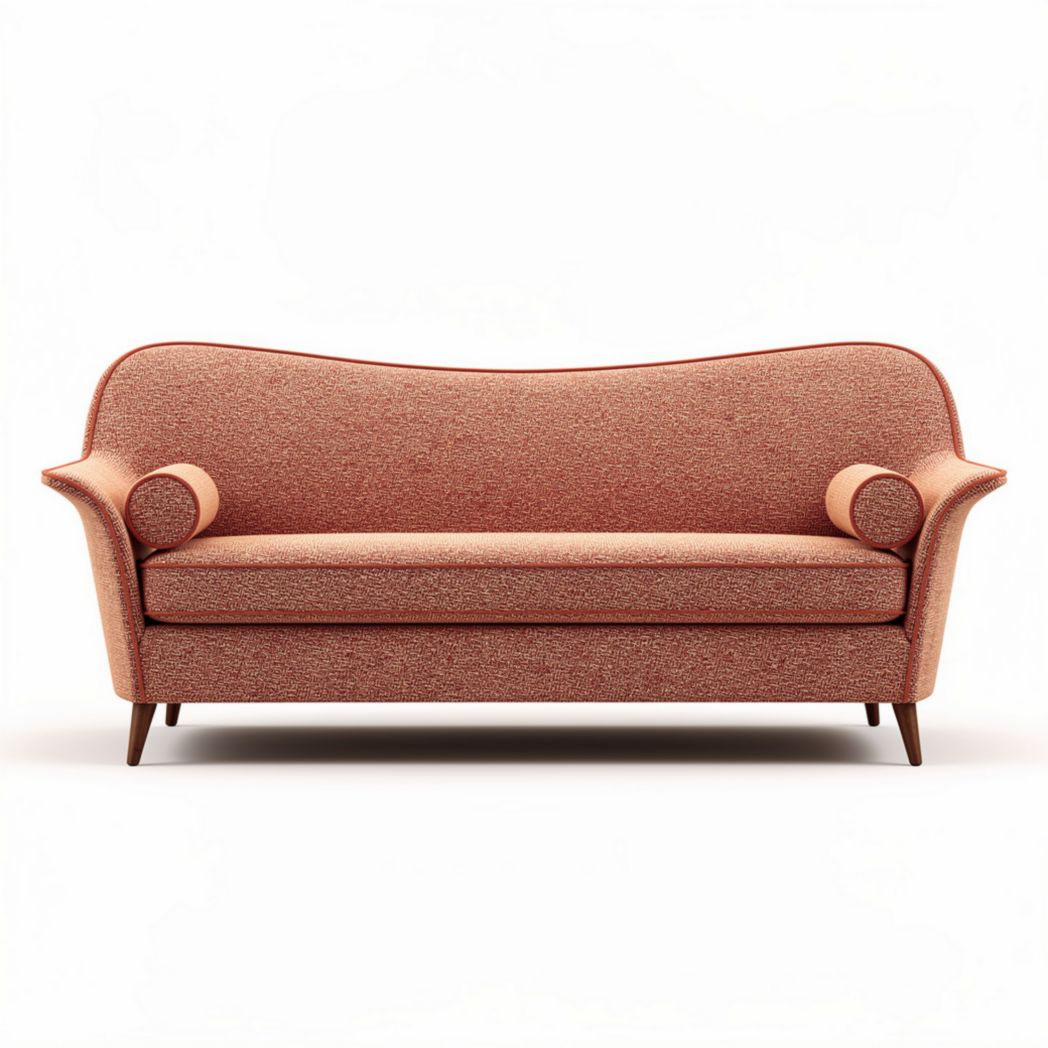 Canapé deux places en tissu rose avec accoudoirs en bois 150 x 80 x 75cm