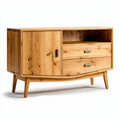 Meuble de rangement en bois naturel avec deux tiroirs et une étagère 150 x 50 x 75cm