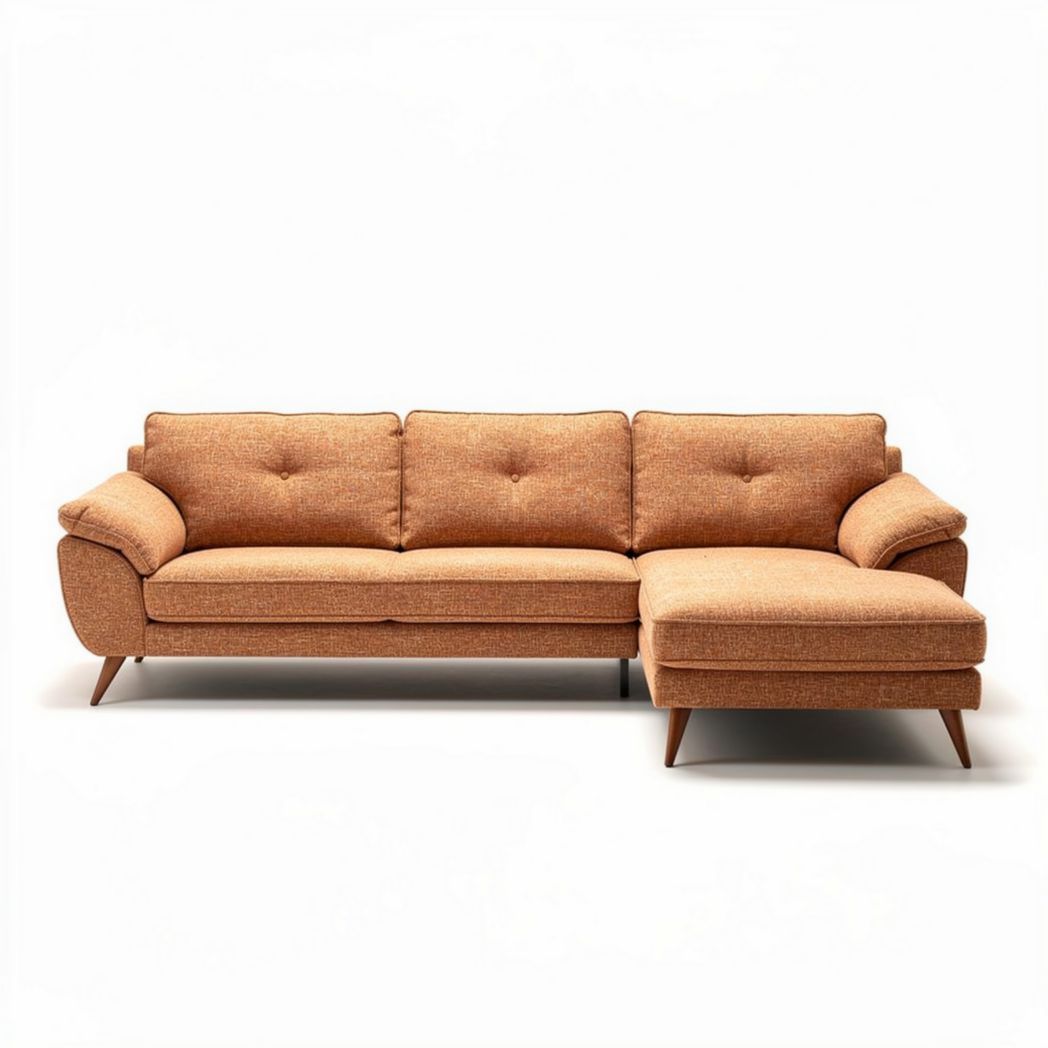 Canapé d'angle en tissu orange 210 x 90 x 75 cm avec accoudoirs confortables