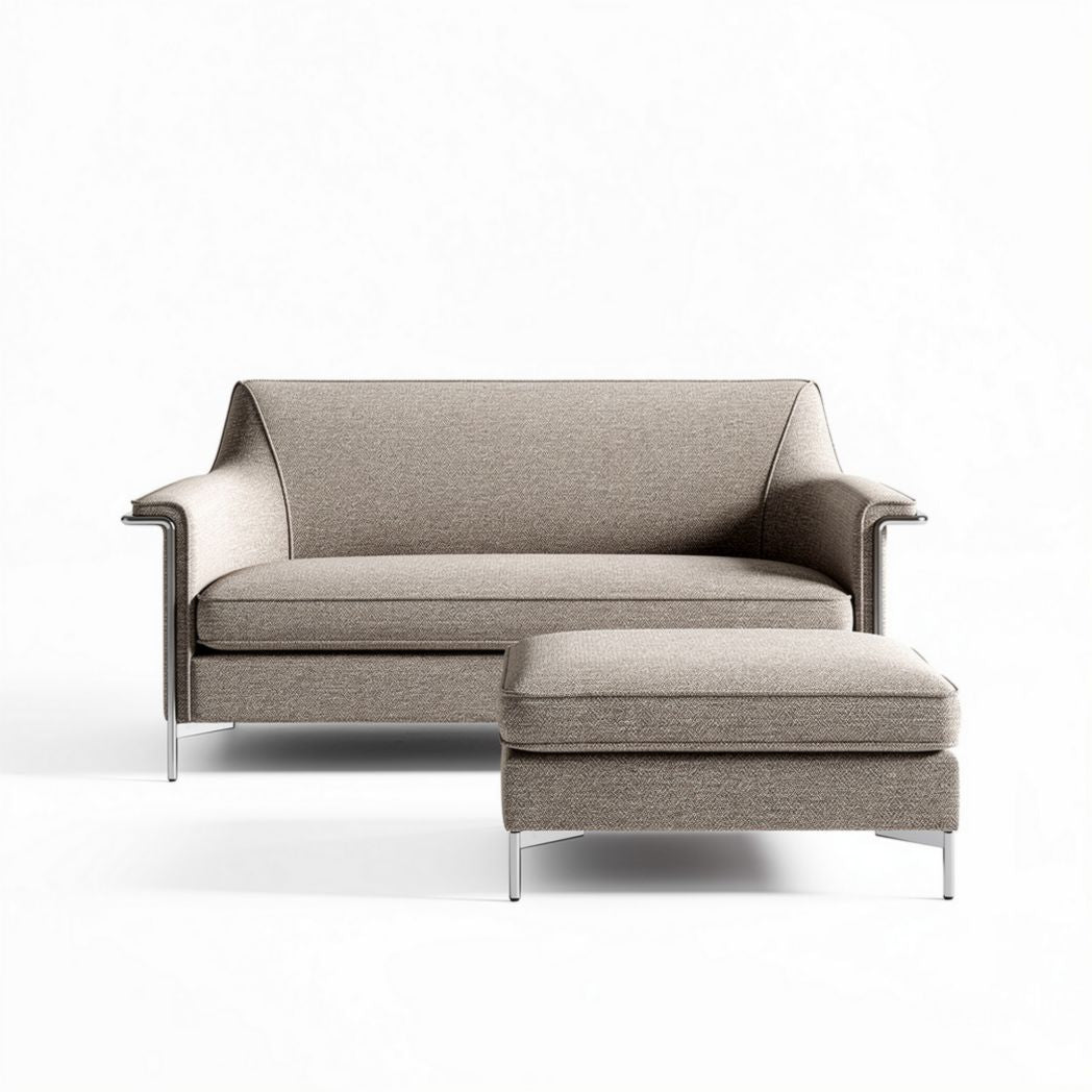 Canapé en tissu beige avec pouf assorti dimensions 190 x 90 x 80cm