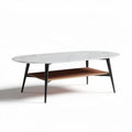 Table basse ovale en marbre et bois avec étagère inférieure 120 x 60 x 45cm