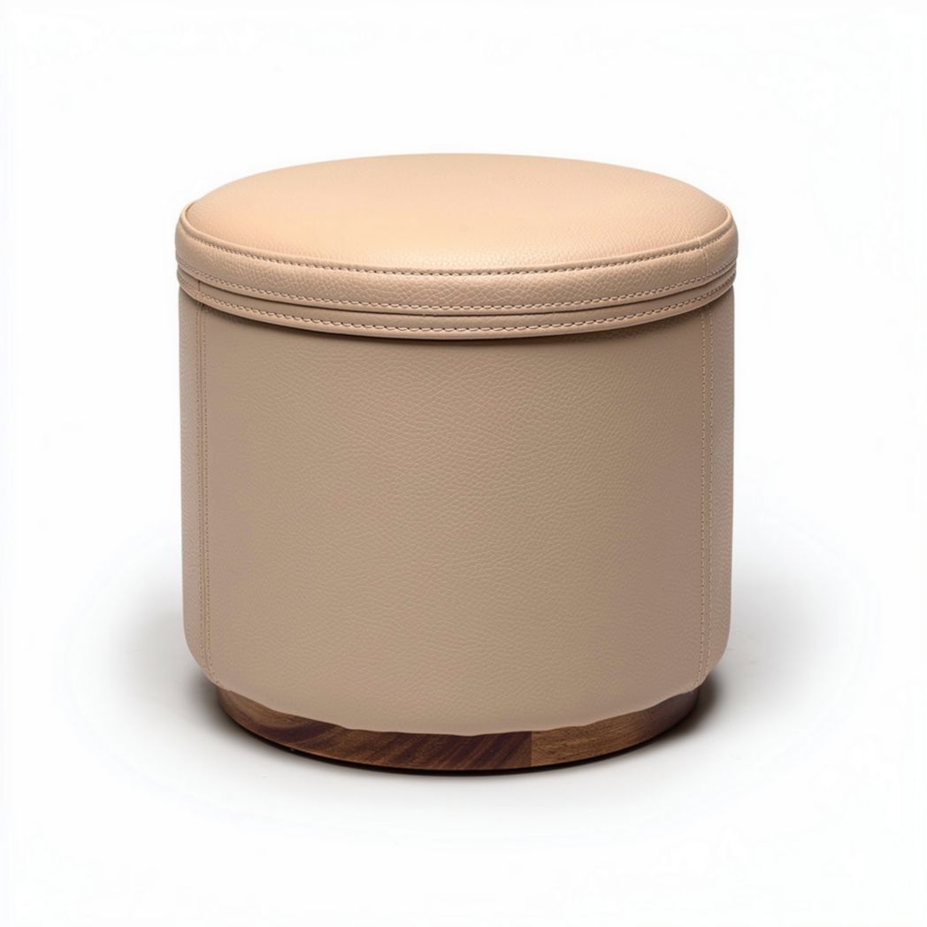 Pouf en cuir synthétique beige avec base en bois dimensions 30 x 30 x 40cm