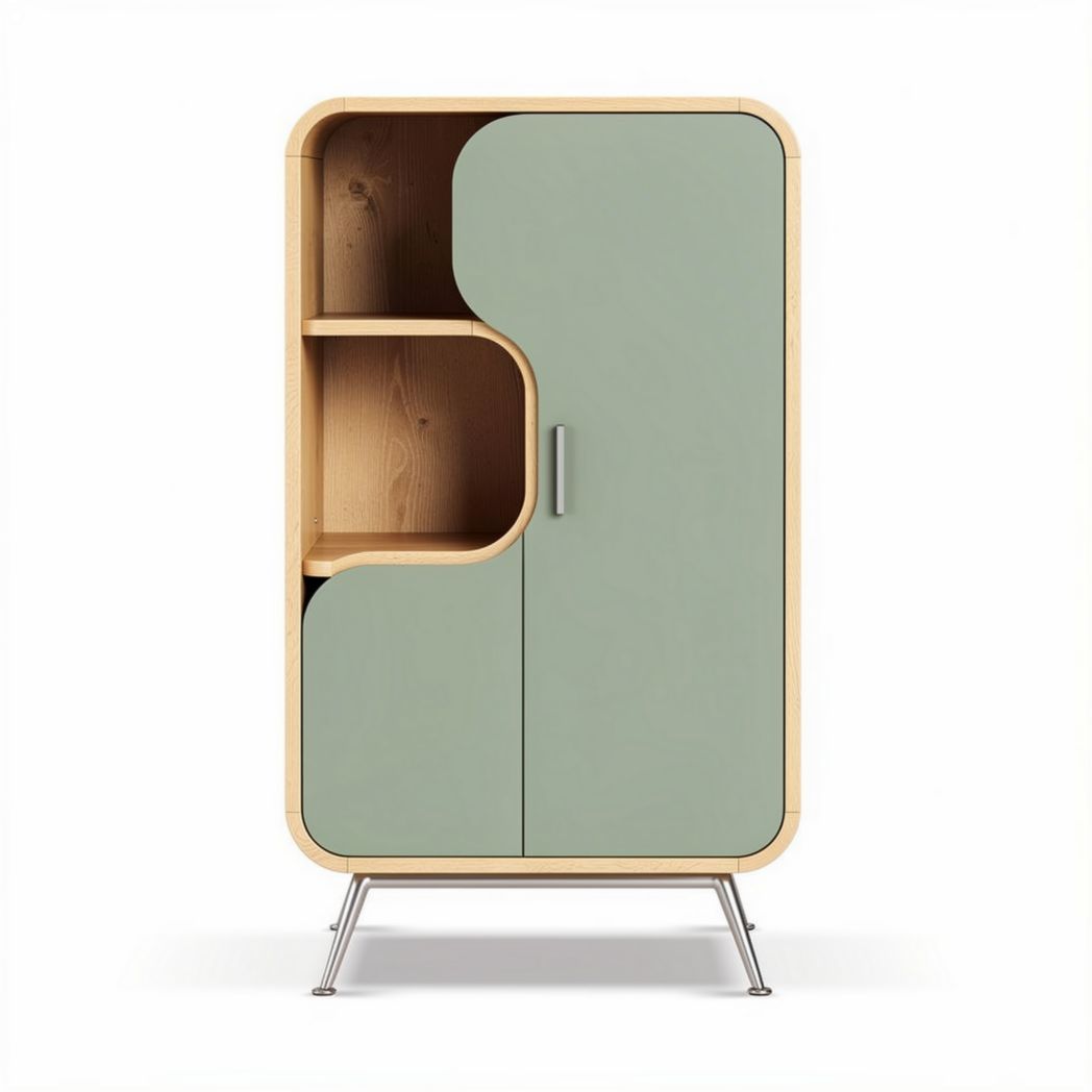 Armoire en bois avec portes vertes et étagères en métal 80 x 40 x 160cm